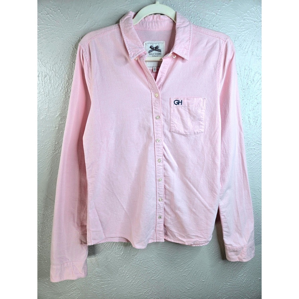 Gilly Hicks Button Down Shirt Sz Large Pink Cotton Preppy Oxford Long Sleeve Top
